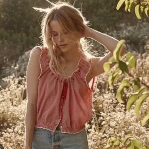 Down Traveler Top in red gingham